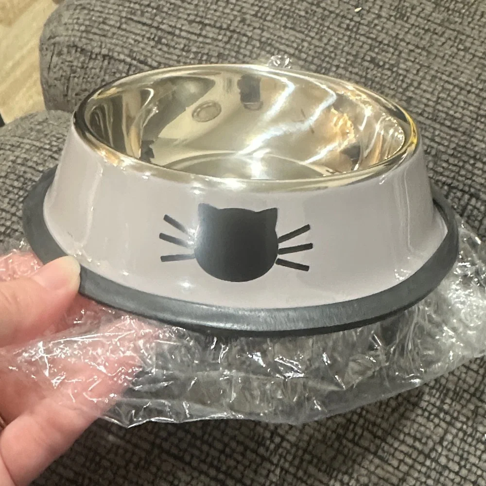Stainless Steel Cat Bowl with Black Trim SET OF 2 - water and food bowl